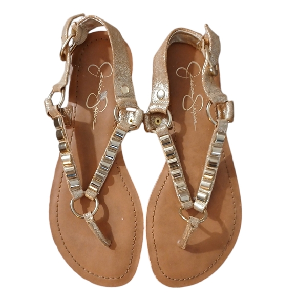 Jessica Simpson Gold Gladiator Studded Leather Sandals size 7.5 - Picture 1 of 10